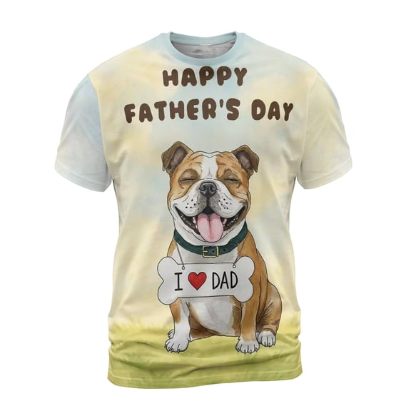 Cute Bulldog Loves Dad Happy Father's Day All Over Print 3D Shirt Unisex Merch Dog Lover Gifts Idea - 12008