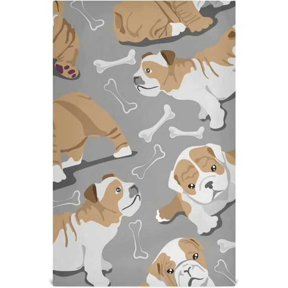 Cute Bulldog Puppies Yoga Dish Towels Set of 4, Bones Washable Tea Towels Dishcloths Lint-Free 18x28 Inch Fast Drying for Kitchen Restaurant Bar Clean