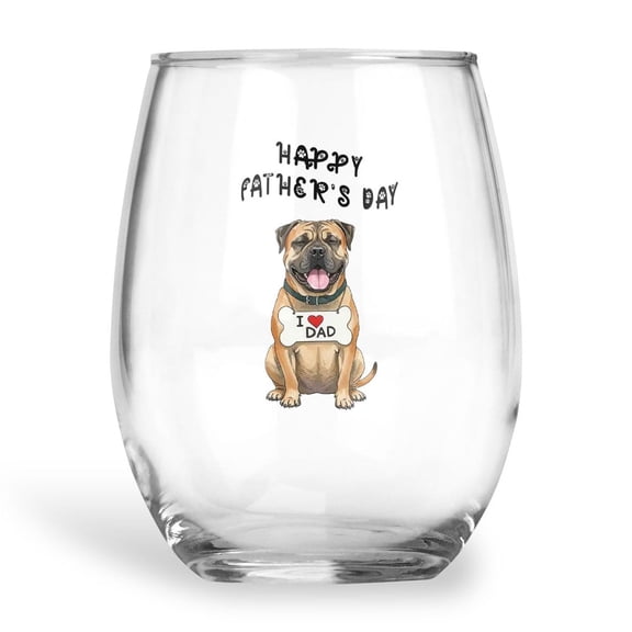 Cute Bullmastiff Loves Dad Happy Father's Day 15oz Stemless Wine Glass Mug Dog Lover Wine Glasses Cup - 12008