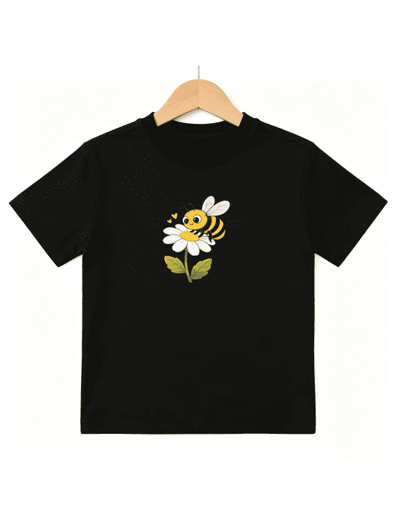 Cute Bumble Bee Daisy Girls Graphic Tee, Funny Honey Insect 100% Cotton Kids Short Sleeve T-Shirt