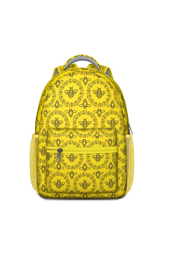 Cute Bumble Bee Print School Backpack – Honeycomb Pattern Cartoon Schoolbag for Honeybee Lovers and Bee Fans
