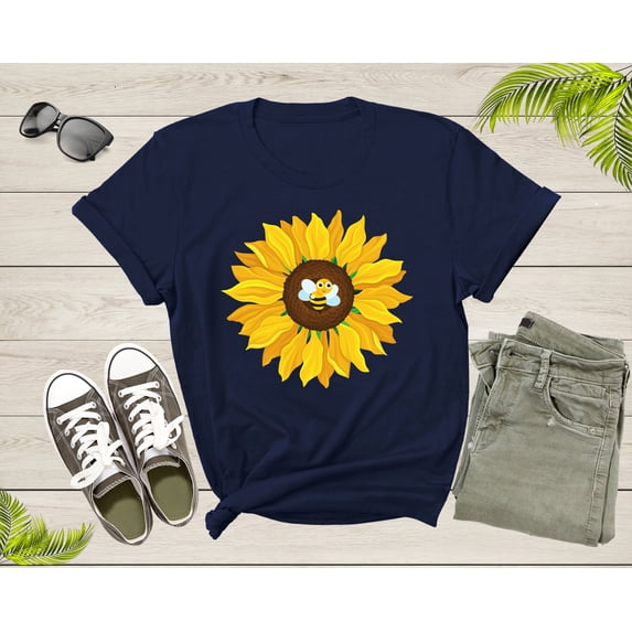 Cute Bumble Bee Yellow Sunflower Blossom Petal Flower Plant T-Shirt Sunflower Lover Gift T Shirt for Men Women Kids Boys Girls TShirt