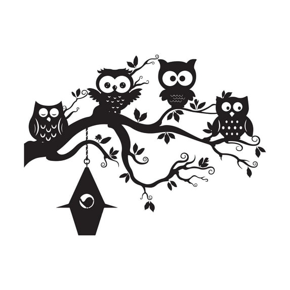 Cute Bunch Of Owl Sitting On Tree Vinyl Decal Wall Art Sticker Designs Vinyl Stickers For Home House Walls Rooms Windows Bedroom Decoration Size (12x12 inch)