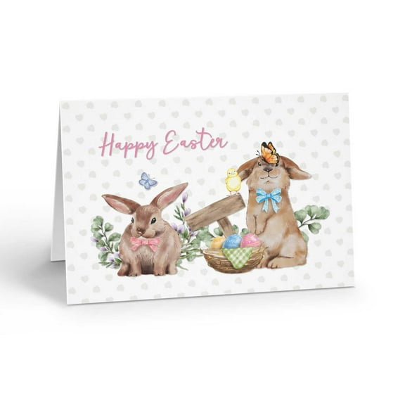 Cute Bunnies Happy Easter Day Cards - 12 Easter Day Cards & Envelopes - B18079