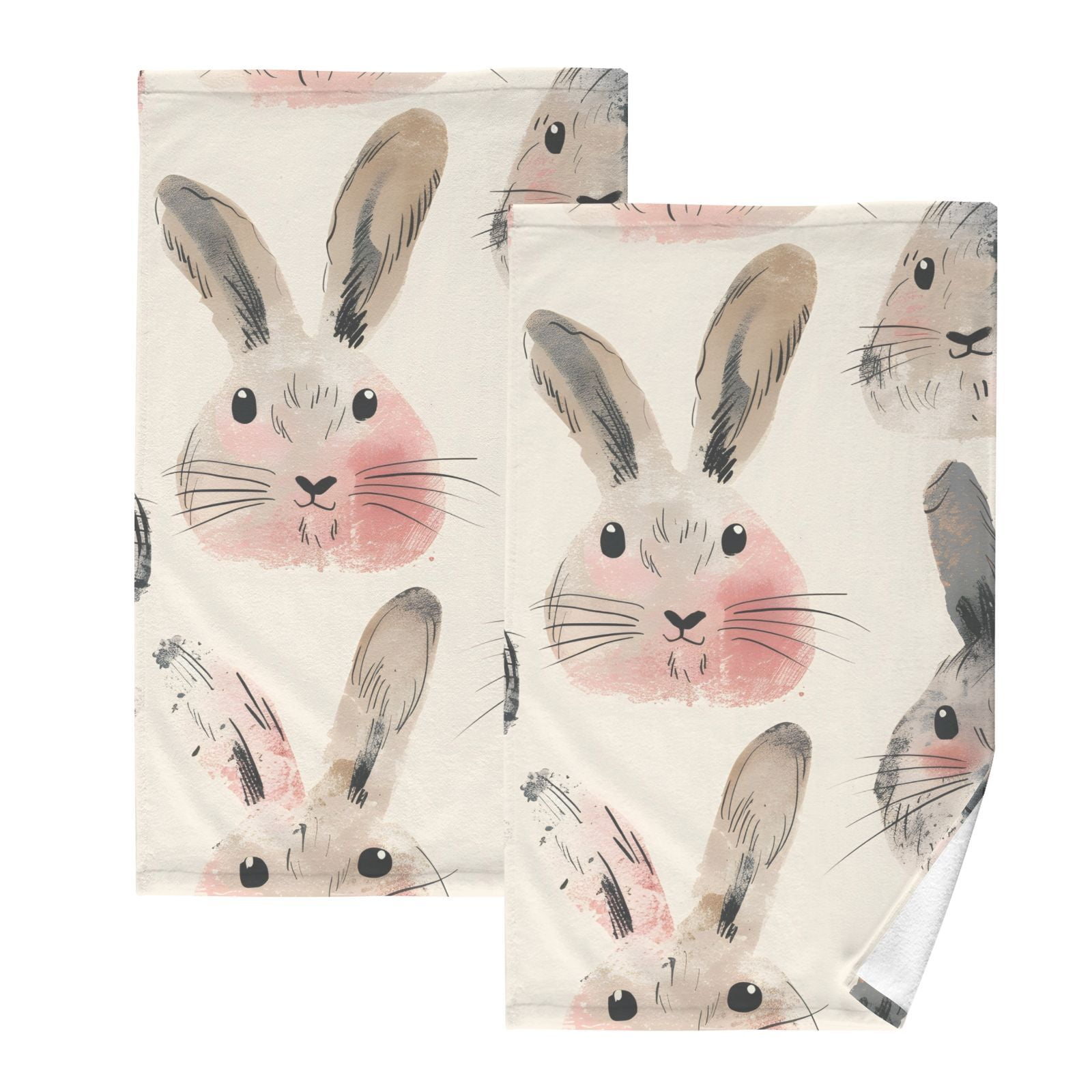 Cute Bunnies Rabbits Hand Towels Cotton Bath Towels Large Face Towels Absorbent for Bathroom 2 Packs