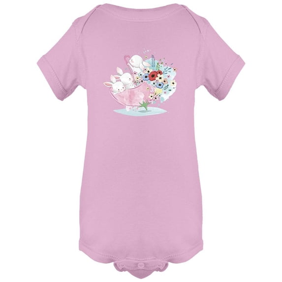 Cute Bunnies With Umbrella Bodysuit Infant -Image by Shutterstock, 6 Months