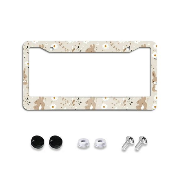 Cute Bunnies and Daisies License Plate Frames for Women Men Car Plate Holder Cover Metal Tag Aluminum Car Accessories Front Rear Plate Decor