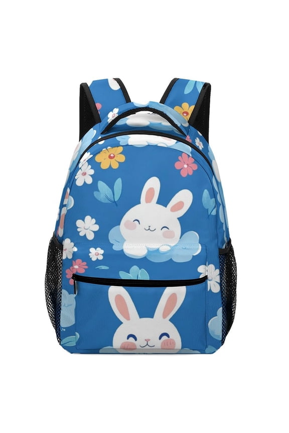 Cute Bunnies Blue Sky Oxford Cloth Backpack Double Zipper Hidden Pocket