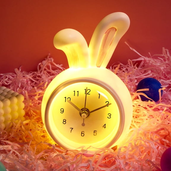 Cute Bunny Alarm Clock Night Light Multifunctional, Soft Colorful LED Bedside Lamp for Children with Money Box, Vinyl Safe Kid Friendly Alarm Clock for Daily Sleep Training, Holiday Birthday Gift