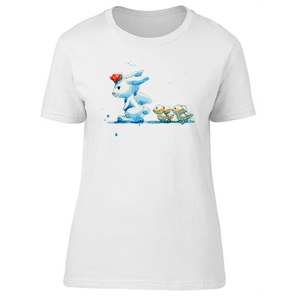 Cute Bunny And Little Chickens T-Shirt Women -Image by Shutterstock, Female Large