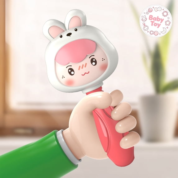 Cute Bunny Baby Sand Hammers Shaker Rattle Toys, Easy Grasp Handle, BPA Free Safe Soft Plastic, Infant Sensory Teething Toys, Early Educational Hand Shaking Toys, for Newborn Boy Girl Gifts