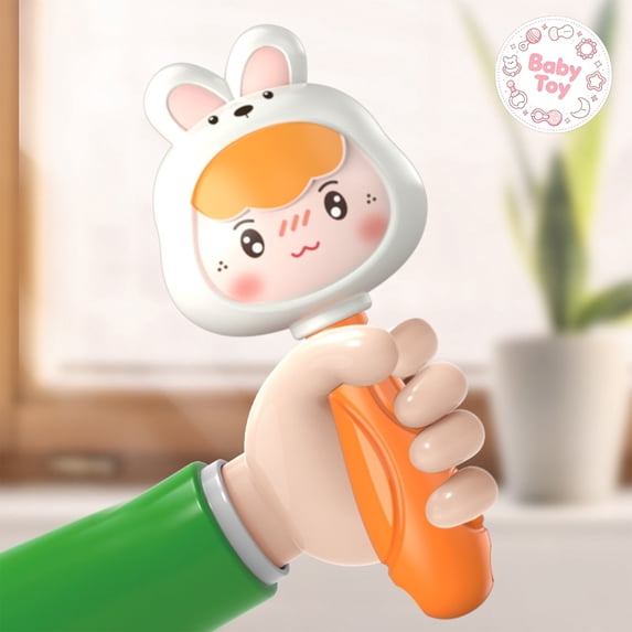 Cute Bunny Baby Sand Hammers Shaker Rattle Toys, Easy Grasp Handle, BPA Free Safe Soft Plastic, Infant Sensory Teething Toys, Early Educational Hand Shaking Toys, for Newborn Boy Girl Gifts