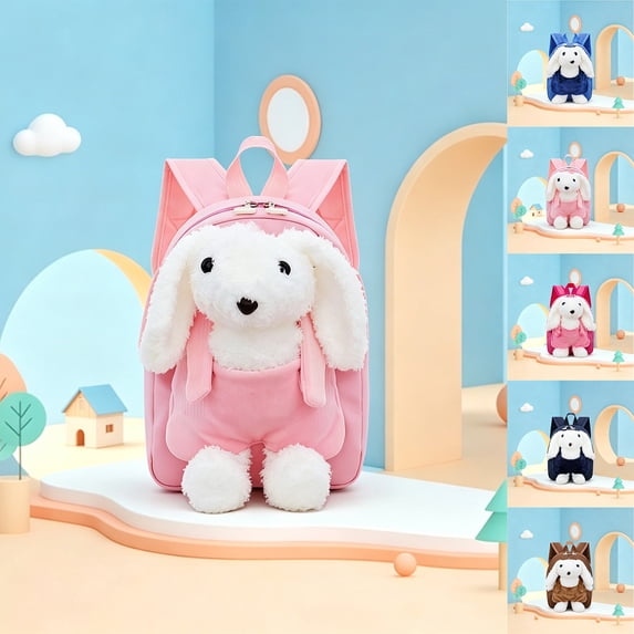 Cute Bunny Backpack with Bow Accent Lightweight Padded Straps Elementary School Bookbag