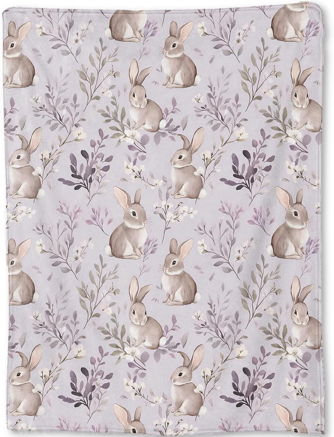 Cute Bunny Blanket - Adorable Rabbit Pastel Lavender Floral Fleece Throw,Gifts for Users Women, Soft & Warm,Lightweight, for Modern Rustic Decor, Animal Lovers, and Room Home Accents 60x80in