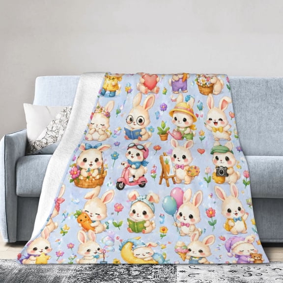 Cute Bunny Blanket Gift Cozy Soft Home Decor with Fun and Playful Design for and Nature Lovers 50x40