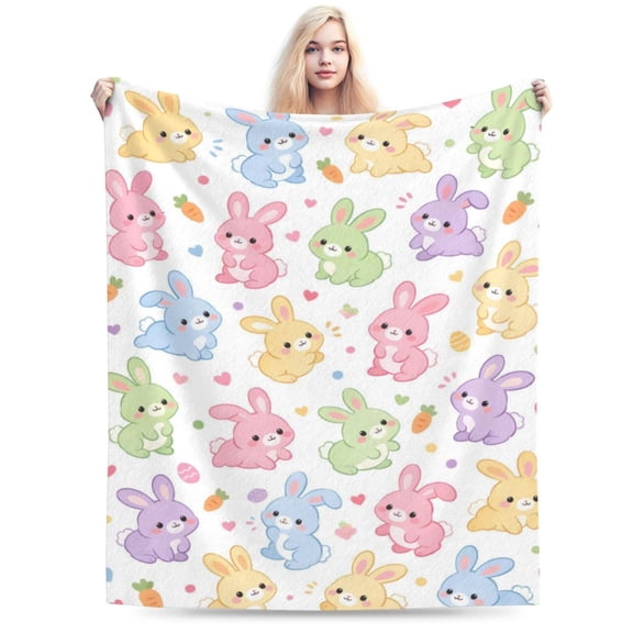Cute Bunny Blanket Pastel Cartoon Rabbit Throw Blanket Easter Spring Bunny Blanket Soft Cozy Blanket Kids Girls Nursery Decor Gift 60x50