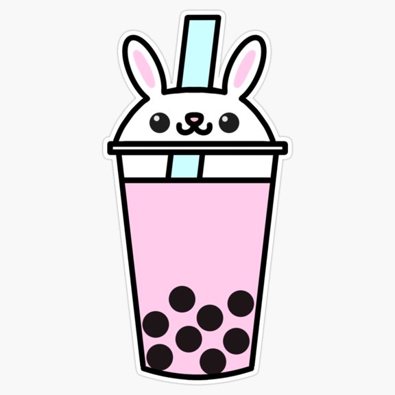 Cute Bunny Boba Sweet Pink Milk Bubble Tea Tapioca Pearl Rabbit Feline Drink Decal For Girls Bottle Sticker