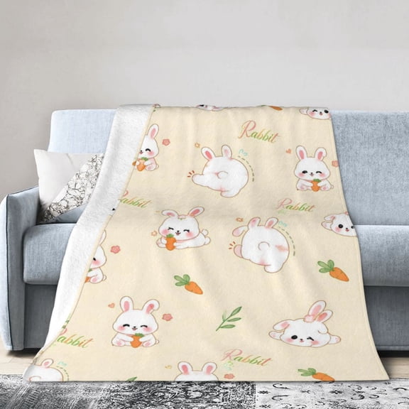 Cute Bunny Carrot Blanket Gift Throw Blanket Easter Gift for Spring Rabbit Nursery Decor 50x40
