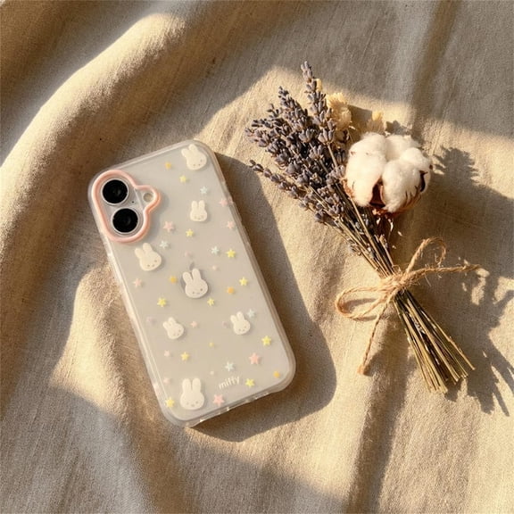Cute Bunny Case, Kawaii Clear Phone Case with Plush Strap, Aesthetic Rabbit Phone Cover