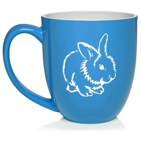 Cute Bunny Ceramic Coffee Mug Tea Cup Gift for Her, Him, Friend, Coworker, Wife, Husband, Animal Lover (16oz Light Blue)