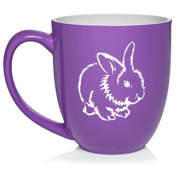 Cute Bunny Ceramic Coffee Mug Tea Cup Gift for Her, Him, Friend, Coworker, Wife, Husband, Animal Lover (16oz Purple)