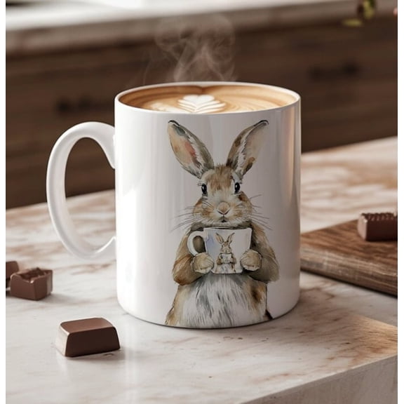 Cute Bunny Coffee Mug Gift for Coffee Lover Who Loves Bunnies Watercolor Rabbit Gift Mug Coffee Drinking Rabbit Mug Gift