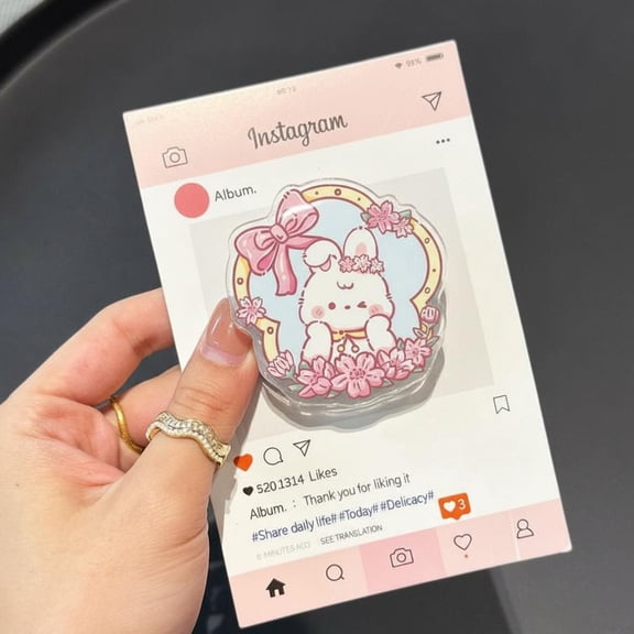 Cute Bunny Coquette Phone Grip, Kawaii Pink Rabbit MagSafe Holder, Floral Bow Cherry Blossom Griptok, Soft Girl Aesthetic Gift for Her & Hardcore Readers