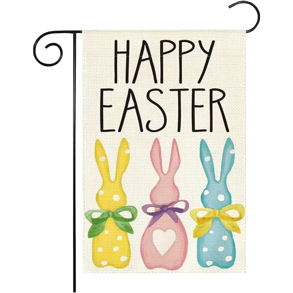 Cute Bunny Design, Spring Easter Garden Flag, 12x18 Inch Weather-Resistant Polyester for Spring Yard Decor, Happy Easter Garden Flag, Lawn Small Yard Flag for Outside Decoration