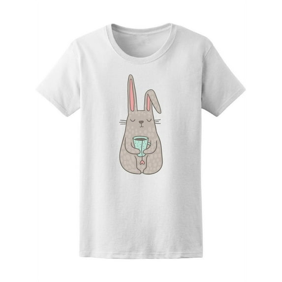 Cute Bunny Drinking Tea T-Shirt Women -Image by Shutterstock, Female XX-Large