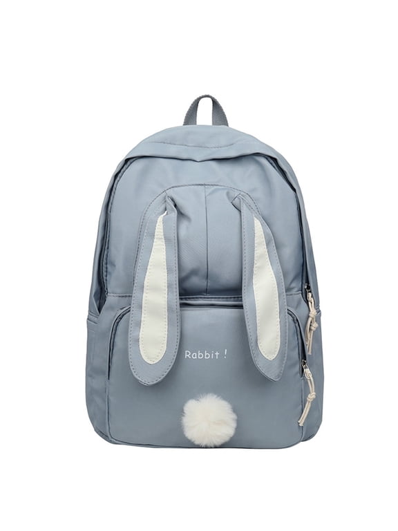 Cute Bunny Ear Backpack Women Laptop Bookbag ,Rabbit Big Capacity Bag Travel Hiking Camping Daypack Bag-Blue