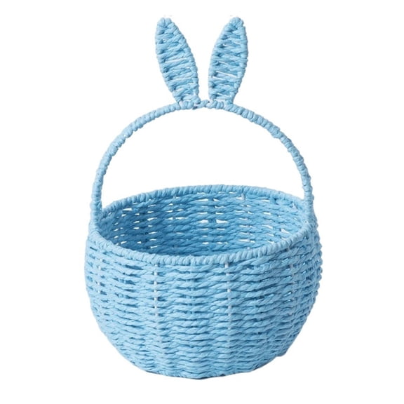 Cute Bunny Ear Baskets with Handle,Rattan Woven Picnic Flower Basket Storage