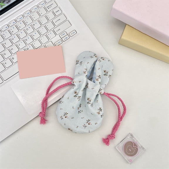 Cute Bunny Ear Drawstring Bag, Floral Print Mini Pouch for Easter Gifts, Party Favors, Jewelry & Small Item Storage