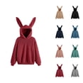 thumbnail image 1 of Cute Bunny Ear Fuzzy Hoodies for Women Fall Winter Long Sleeve Plain Hooded Sweatshirt Pullover Tops, 1 of 8