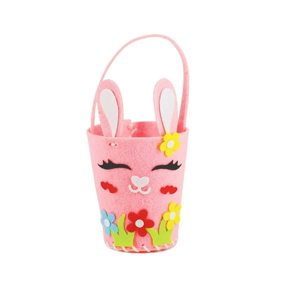 Cute Bunny Easter Basket, Pink Reusable Tote Bags for Kids Blank Gift Tote Bags