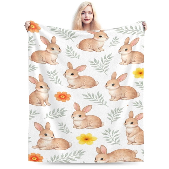 Cute Bunny Easter Blanket Spring Rabbit Throw Blanket Soft Cozy Flannel Animal Blanket for Kids Home 50x40