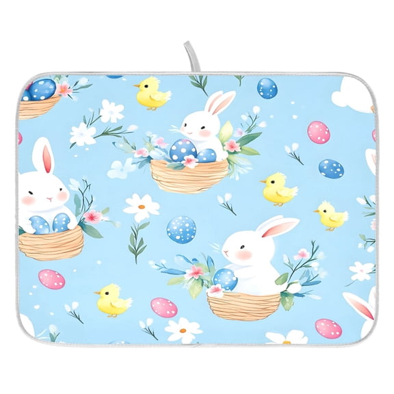 Cute Bunny Easter Egg Pattern Drying Dish Mat Quick Drying Absorbent Soft Durable for Kitchen 16" x 18"