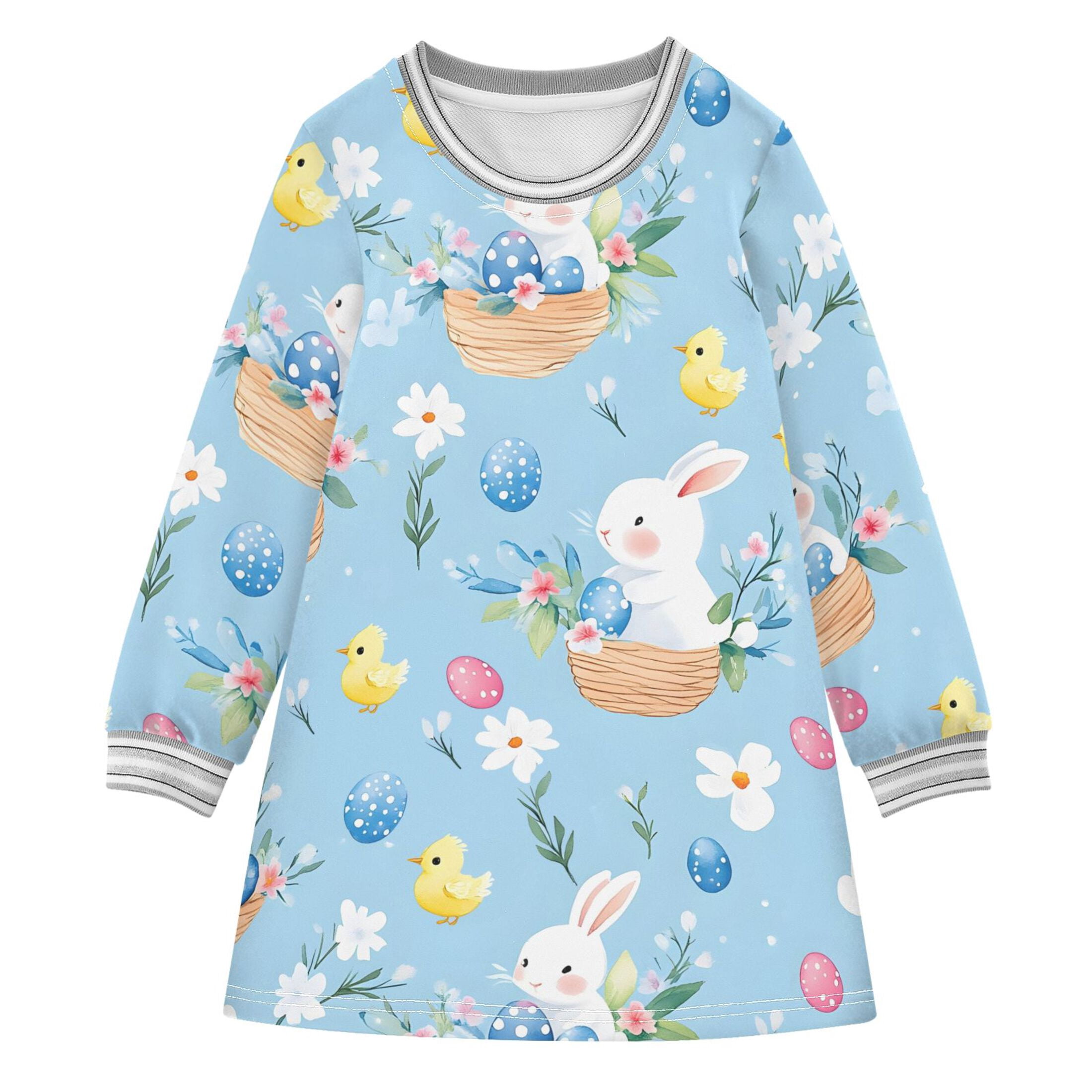 Cute Bunny Easter Egg Pattern Girls'long-sleeved dress Thickened A ...