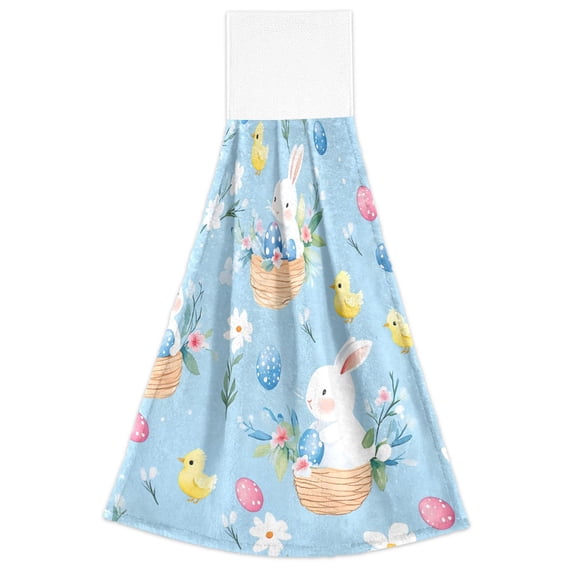 Cute Bunny Easter Egg Pattern Hand Towels 2 Pack Quick Dry Velvet Soft with Velcro Kitchen Bath 14x18in