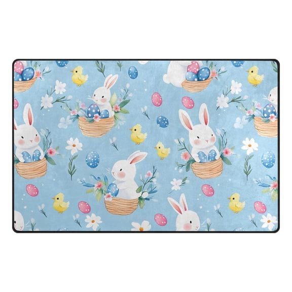 Cute Bunny Easter Egg Pattern Memory Foam Area Rug 31"x20" Non Slip, Absorbent, Fade Proof for Living Room, Bedroom, Office