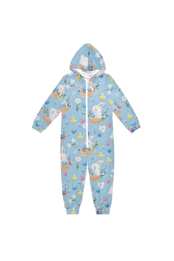 Cute Bunny Easter Egg Pattern One Piece Pajamas Soft Jumpsuit Cozy Sleep and Play Romper Zipper and Pockets 4T