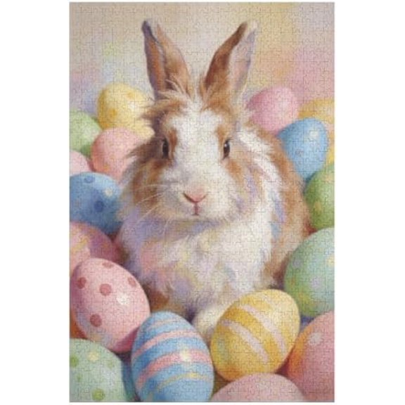 Cute Bunny Eggs Spring 500 Piece Jigsaw Puzzle for Adults, Floral Rabbit Artwork, Family Game and Holiday Activity