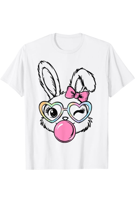 Cute Bunny Face Bubblegum Glasses Pink Coquette Bow Egg Day Shirt WHITE Unisex S-5XL