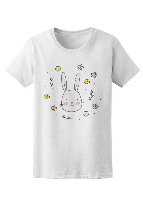 Cute Bunny Face Doodle T-Shirt Women -Image by Shutterstock, Female Small