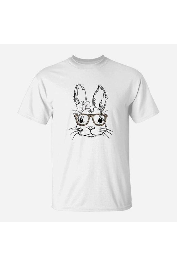 Cute Bunny Face Leopard Print Glasses Easter Gift TShirt