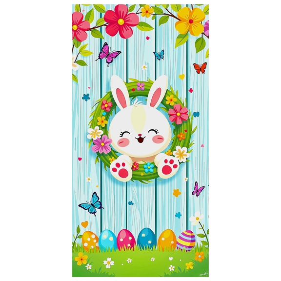 Cute Bunny Floral Easter Backdrop Banner Background Party Decorations Easter Party Photography Props Spring Celebrations