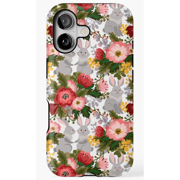 Cute Bunny Floral Spring Seamless Pattern Phone Case for iPhone 11 12 13 14 15 16 17 Pro Max