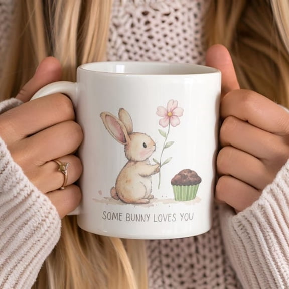 Cute Bunny Flower Coffee Mug, Woodland Rabbieramic Cup, Vintage Style Watercolor Spring Gift Rabbit Lover, me Bunnoves Me Cup.jpg