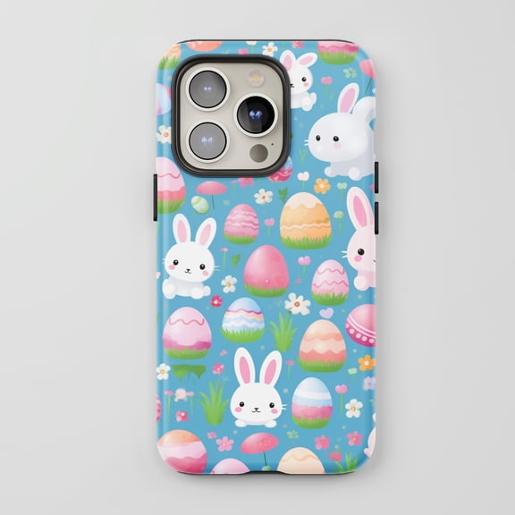 Cute Bunny For All iPhone Series Protective Phone Case Spring Easter Light Blue