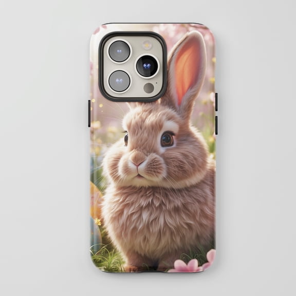 Cute Bunny For All iPhone Series Protective Phone Case Spring Floral Art Pastel Multi-Color