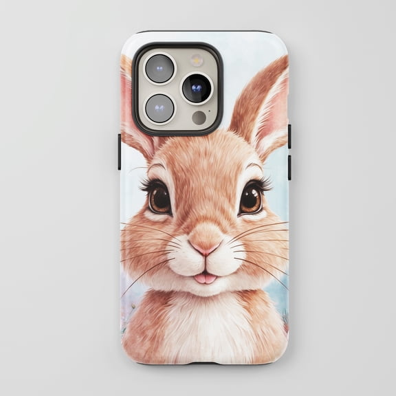 Cute Bunny For All iPhone Series Protective Phone Case Watercolor Art Brown Blue